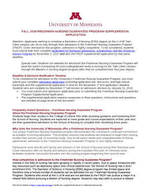 Fall 2018 Freshman Nursing Guarantee Program Supplemental Application