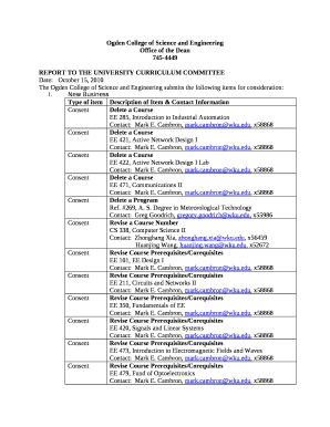 The Ogden College of Science and Engineering submits the following items for consideration: