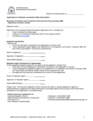 Application for Western Australian State Nomination