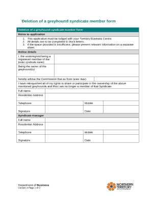 Deletion of a greyhound syndicate member form