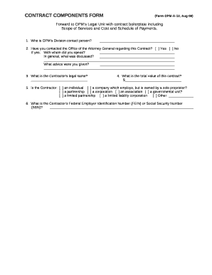 CONTRACT COMPONENTS FORM(Form OPM-A-12, Aug-08)