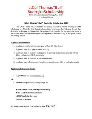 The LtCol Thomas Bull Budrejko Scholarship Foundation will be awarding a $1000 scholarship to a Montville High School scholar athlete who honors Toms legacy through their dedication to learning and leadership