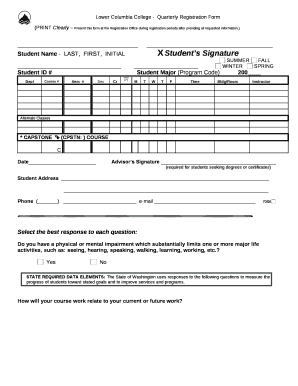 Lower Columbia College -Quarterly Registration Form
