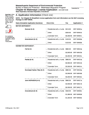 Chapter 91 Waterways License Application - 310 CMR 9