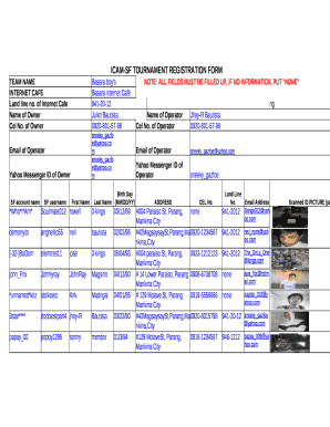 ICAM-SF TOURNAMENT REGISTRATION FORM