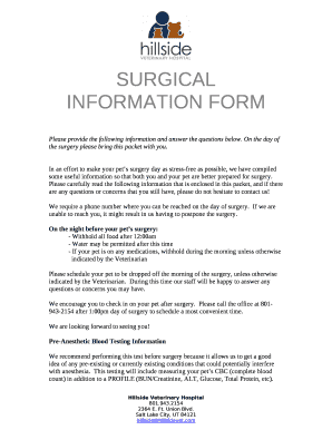 On the day of the surgery please bring this packet with you