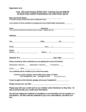 Fats, Oils and Grease (FOG) CEU Training Course $40