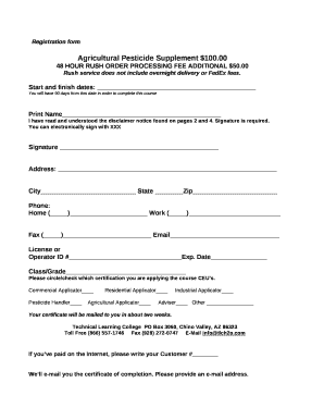 Agricultural Pesticide Supplement $100