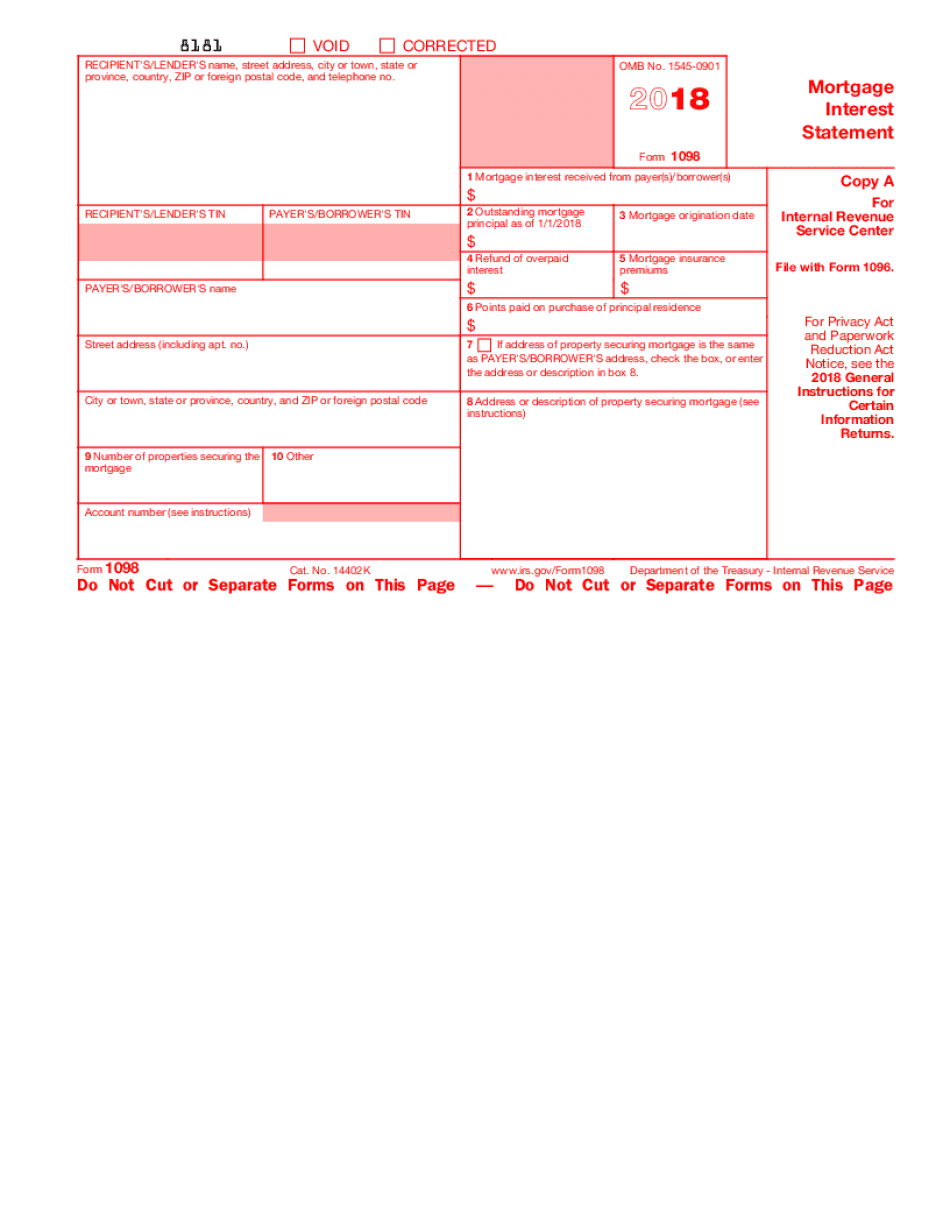 Editable IRS Form 1098 2018 - 2019 - Create A Digital Sample in PDF