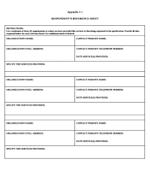 Appendix 1-1 RESPONDENTS REFERENCE SHEET