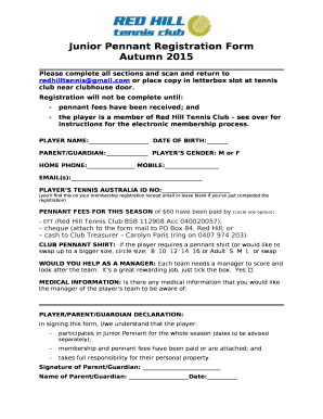 Junior Pennant Registration Form