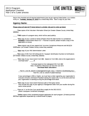 Return this checklist and all required attachments (one set per agency) listed below, on or before 5:00 p