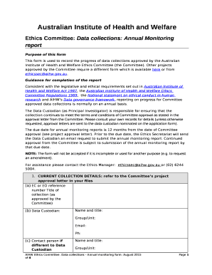 Ethics Committee: Data collections: Annual Monitoring report