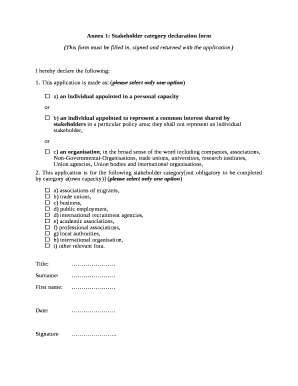 Annex 1: Stakeholder category declaration form