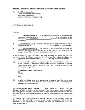 SAMPLE LETTER OF UNDERTAKING FOR CHILD DAY-CARE CENTRE