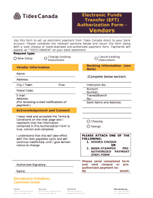 Use this form to set up electronic payment from Tides Canada direct to your bank account