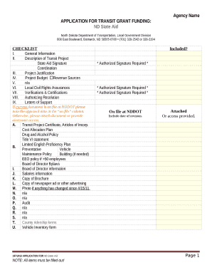 APPLICATION FOR TRANSIT GRANT FUNDING: