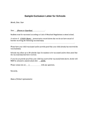 Sample Exclusion Letter for Schools Doc Template | pdfFiller
