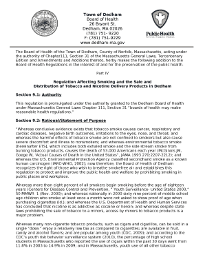 The Board of Health of the Town of Dedham, County of Norfolk, Massachusetts, acting under the authority of Chapter111, Section 31 of the Massachusetts General Laws, Tercentenary Edition and Amendments and Additions thereto, herby makes the