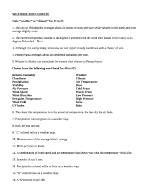 State weather or climate for #1 to #5