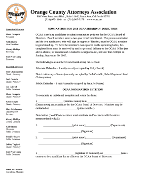 NOMINATION FOR 2018 OCAA BOARD OF DIRECTORS
