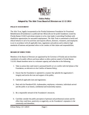 Adopted by The Able Trust Board of Directors on 12-12-2014