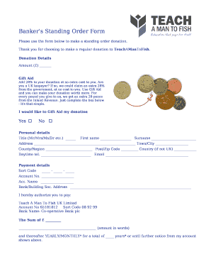Please use the form below to make a standing order donation