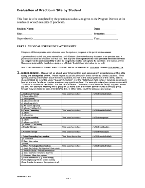 This form is to be completed by the practicum student and given to the Program Director at the conclusion of each semester of practicum