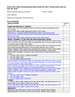 Order form: World Breastfeeding Week Materials 2016