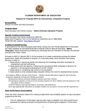 Adult Education and Family Literacy Native American Education Projects
