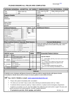 EPSOM GENERAL HOSPITAL GP DIRECT EMERGENCY TIA REFERRAL FORM