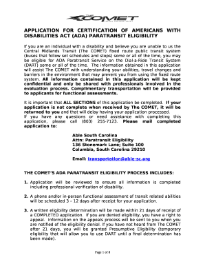 APPLICATION FOR CERTIFICATION OF AMERICANS WITH DISABILITIES ACT (ADA) PARATRANSIT ELIGIBILITY