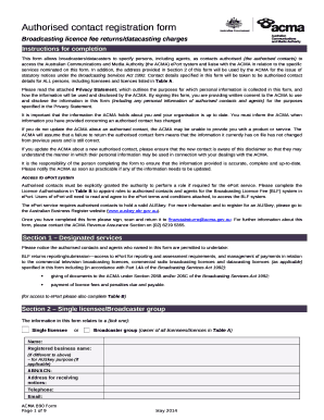 Authorised contact registration form