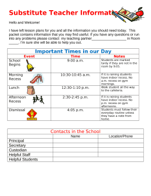 I have left lesson plans for you and all the information you should need today