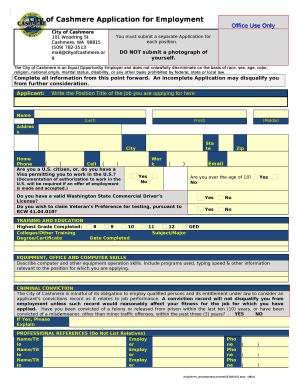 City of Cashmere Application for Employment
