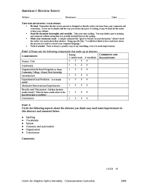 Abstract Review Sheet