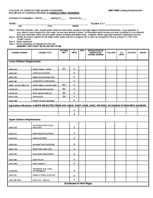 COLLEGE OF AGRICULTURE MAJOR CLEARANCE2007-2009 Catalog Requirements