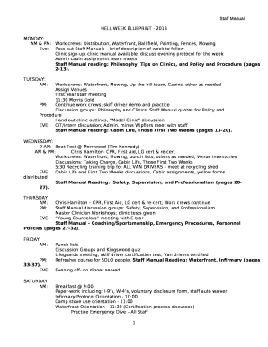 AM & PM:Work crews: Distribution, Waterfront, Ball field, Painting, Fences, Mowing