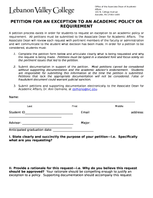 PETITION FOR AN EXCEPTION TO AN ACADEMIC POLICY OR REQUIREMENT