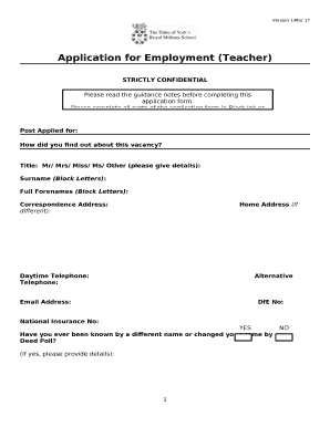 Application for Employment (Teacher)