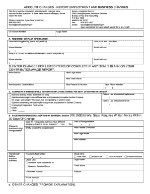 ACCOUNT CHANGES - REPORT EMPLOYMENT AND BUSINESS CHANGES