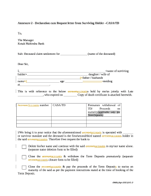 Annexure 2 - Declaration cum Request letter from Surviving Holder CASA/TD
