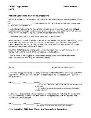 Patient Consent to Test Dose procedure