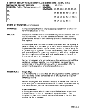 EMPLOYEE AGENCY MANUALISSUED:10-27-05