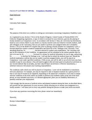 FACULTY LETTER OF OFFER: Compulsory Disability Leave