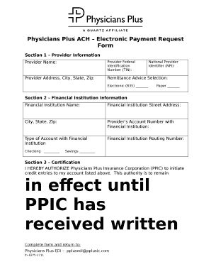 Physicians Plus ACH Electronic Payment Request Form