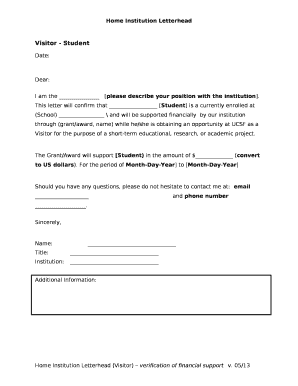 Home Institution Letterhead