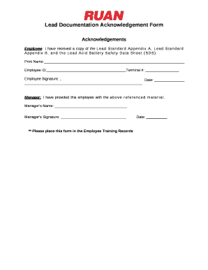 Lead Documentation Acknowledgement Form