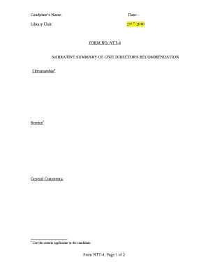 NARRATIVE SUMMARY OF UNIT DIRECTOR'S RECOMMENDATION