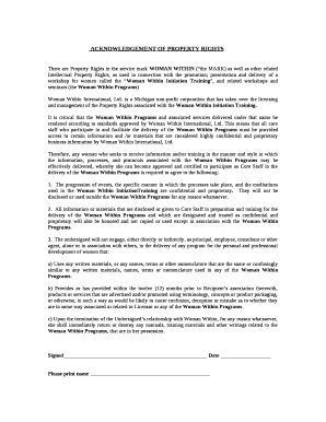 ACKNOWLEDGEMENT OF PROPERTY RIGHTS